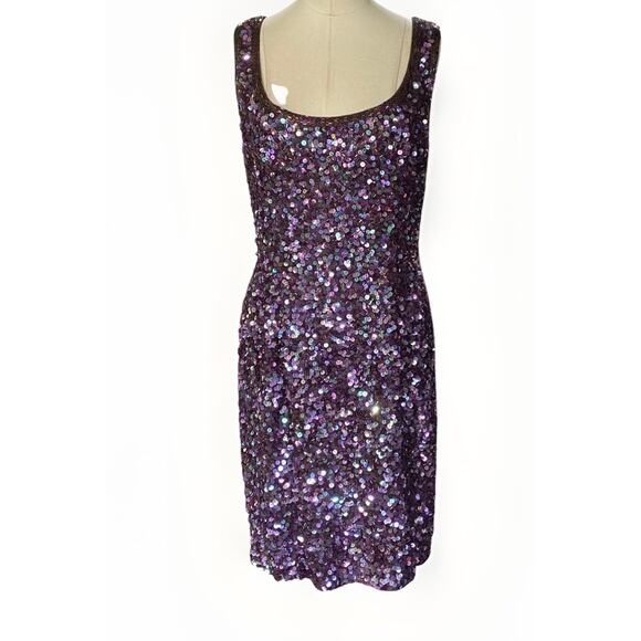 Black Tie Oleg Cassini VINTAGE Sequin SILK Cocktail Tank Dress Size 8 NEW - Picture 2 of 12